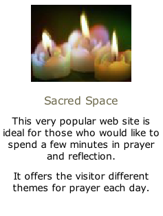 
Sacred Space
This very popular web site is ideal for those who would like to spend a few minutes in prayer and reflection.
It offers the visitor different themes for prayer each day.